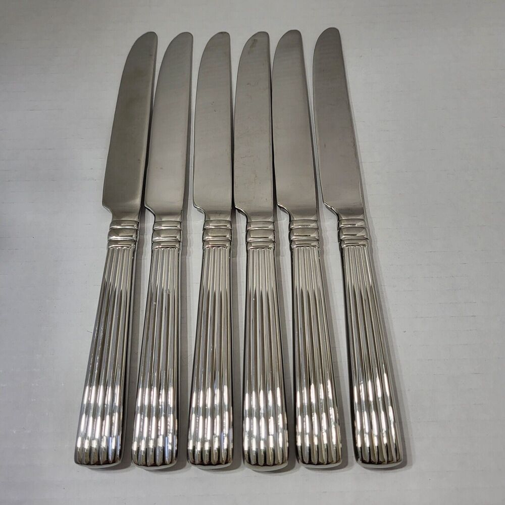 6 Reed & Barton Dinner Knives CRESCENDO II Glossy 18/10 Flatware Stainless